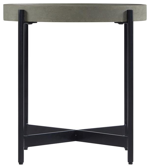 Brookline 20 in Round Wood with Gray Concrete-Coating End Table