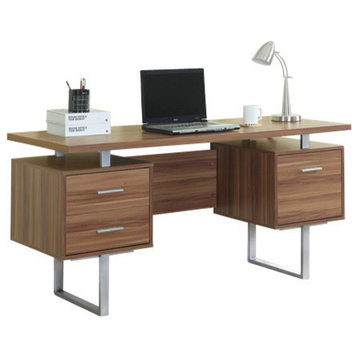 Computer Desk, Home Office, Laptop, Storage Drawers, 60"L, Work, Metal, Walnut