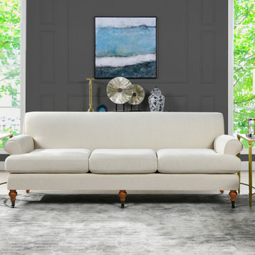 Alana Lawson Three-Cushion Tight Back Sofa, Light Beige Linen
