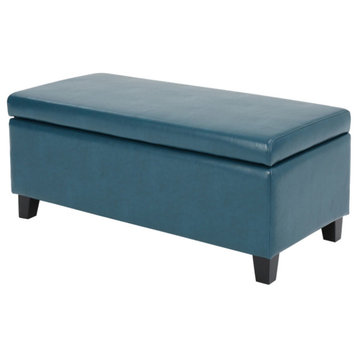 GDF Studio Breanna Contemporary Storage Ottoman, Teal Leather