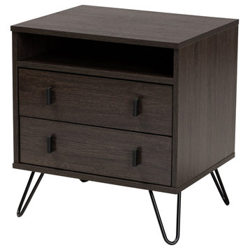 Nyquist Contemporary Dark Brown Wood and Rose Gold Metal 2-Drawer Nightstand