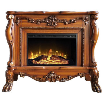 ACME Dresden Floral Molding Wooden Frame Grand Fireplace in Cherry Oak