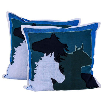 Countryside Horses Cotton Cushion Covers, Set of 2