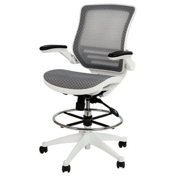 Flash Furniture Mesh Drafting Chair in Gray and White