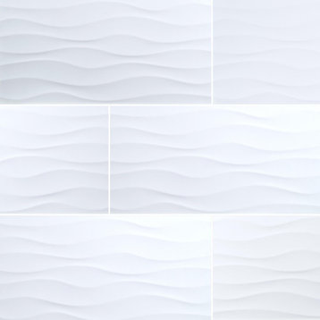 Dymo Wavy White 12X24 Glossy Ceramic Tile, 100 Sft