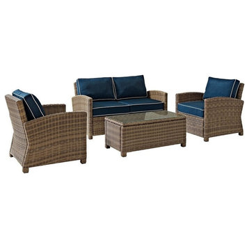 Bradenton 4 Piece Outdoor Wicker Seating Set With Cushions, Navy