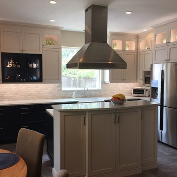 Blue Base Cabinets with White Upper Cabinets in Houston