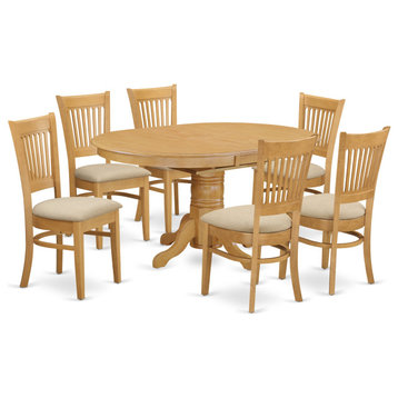 Avva7-Oak-C, 7-Piece Dining Set, Table With Leaf and 6 Dinette Chairs