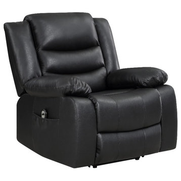 Pemberly Row Contemporary Faux Leather Power Lift Chair in Black