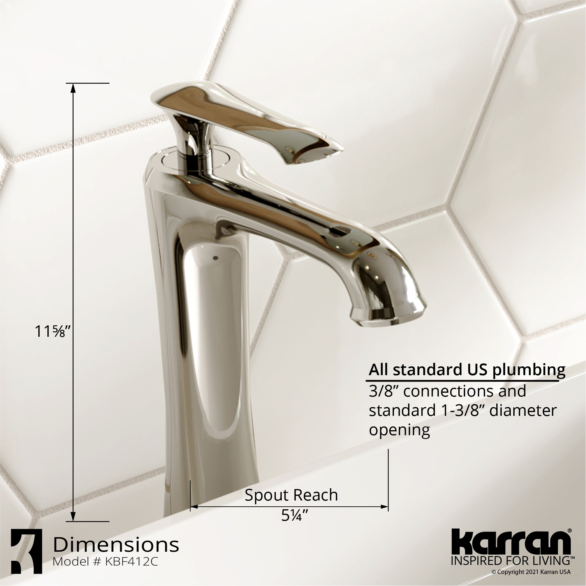 Karran 1-Hole 1-Handle Vessel Faucet With Pop-Up Drain, Chrome