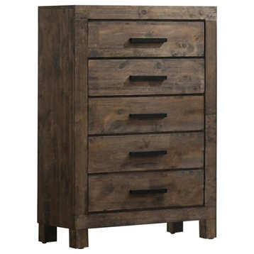 5 Drawers Wooden Chest, Golden Brown