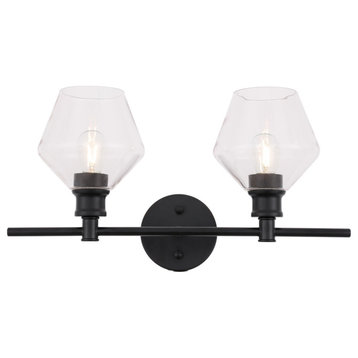 Living District 2-Light Black and Clear Glass Wall Sconce