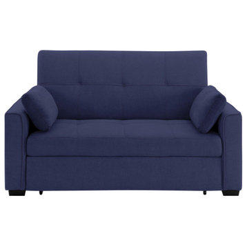Nantucket Pull-Out Chenille Sleeper Sofa With Accent Pillows, Navy, Queen