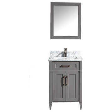 Vanity Set With Carrara Marble Top, 24", Gray, Standard Mirror
