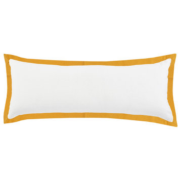 Ox Bay Handwoven White/Yellow Bordered Organic Cotton Pillow Cover, 14"x36"
