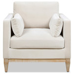 Jennifer Taylor Home - Knox 36" Modern Farmhouse Arm Chair, French Beige Performance Velvet - The perfect blend between casual comfort and style, the Knox Seating Collection by Jennifer Taylor Home brings cozy modern feelings into any space. The natural wood base and legs make a striking combination with the luxurious velvet upholstery. The back, seat, and arm pillows are all removable and reversible for the ultimate convenience of care. Whether you're lounging alone or entertaining friends, let the Knox chair and sofa be the quintessential backdrop of your daily routine.