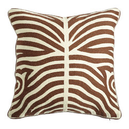 ZEBRA CREWEL PILLOW COVER &ndash; CHOCOLATE - NEW - Decorative Pillows