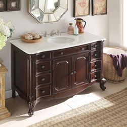 Adelina 48 inch Antique Bathroom Vanity Dark Cherry Finish White Marble Top - Bathroom Vanities And Sink Consoles