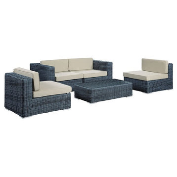 Modway Summon 5-Piece Aluminum and Rattan Patio Sectional Set - Canvas/Beige
