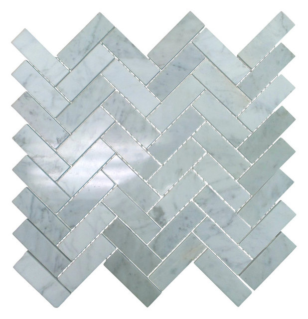 Polished Marble Herringbone Mosaic Tile 12 X13 Contemporary Polished Marble Herringbone Mosaic Tile 12 X13 Bianco Carrara White