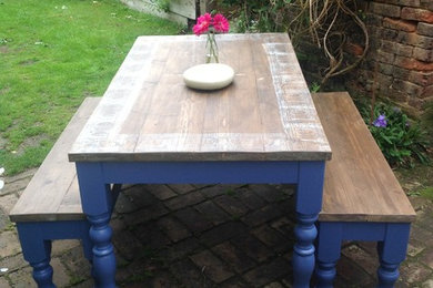 Scaffold table with stencil and benches