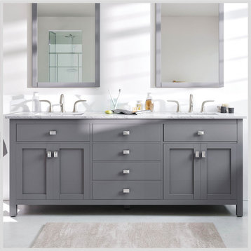 Totti Artemis 72" Gray Transitional Double Sink Bathroom Vanity