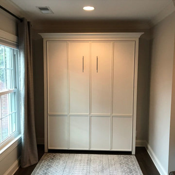 Custom Built Vertical Full Size Murphy Bed in White with Crown Molding Detail