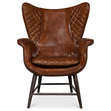 Quilted Vintage Havana Leather Wing Accent Chair