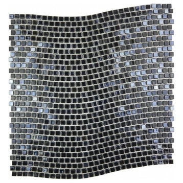 Galaxy 0.3125 in x 0.3125 in Wavy Square Glass Mosaic in Iridescent Space Black