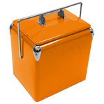 Creative Outdoor Distributor - Retro Vintage 13L Cooler, Orange - Retro Vintage 13L rugged steel Ice Chest insulated Cooler. Light weight with lift off top holds 10 bottles or 12 cans tough powder coated Classic Orange paint finish with durable urethane liner.