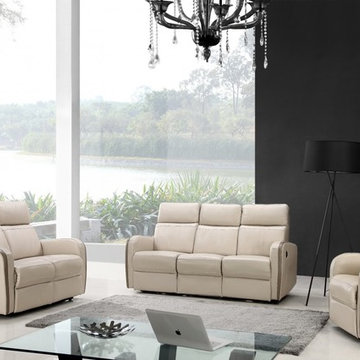 Argentina Light Beige/Brown Top Grain Leather 3 PC Reclining Sofa Set (Sofa, Lov