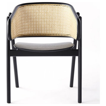 Black Japandi Rattan Dining Chair Curved Back Dining Chair
