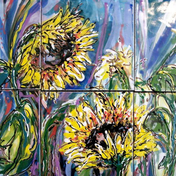 Tile Mural backsplash/Sunflowers