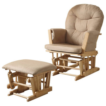 Benzara BM151933 Glider Chair & Ottoman, 2 Piece Pack Brown & Natural Oak