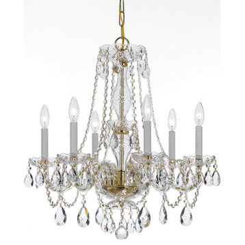 Traditional Crystal 6 Light Spectra Crystal Brass Chandelier
