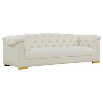 Modern Velvet Tufted Sofa with Gold Nailhead Trim, Belen Kox