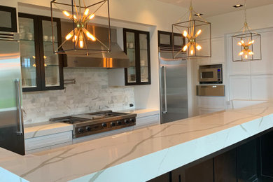 This is an example of a beach style kitchen in New York.