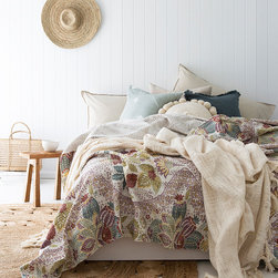 Cream Art Deco Floral Bedspread / Throw - Products