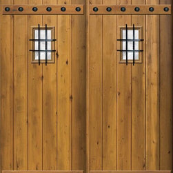 Speakeasy Prehung External Double Door 96 Wood AlderPlank Arch Top - Front Doors