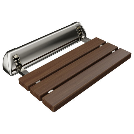 SteamSpa Teak Wall-mounted Folding Shower Seat in Brushed Nickel Trim 20 in.