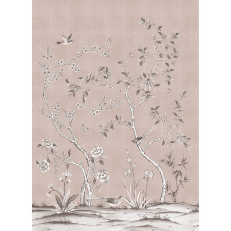Garden Chinoiserie Peel and Stick Wallpaper Mural, Blush