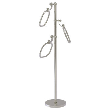Towel Stand with 9" Oval Towel Rings, Satin Nickel