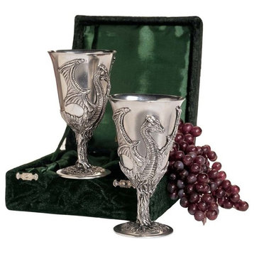 Boxed Pair of Dragon Pewter Goblets
