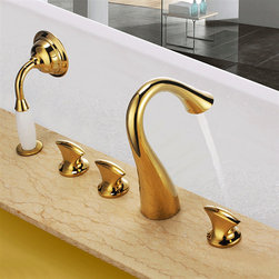 Nysa Gold Finish Deck Mounted Bath Tub Faucet with Hand Held Shower - Bathtub Faucets