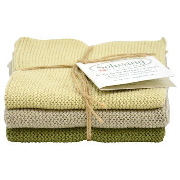 Solwang Design 3-Piece Danish Cotton Dishcloths | 100% Certified Organic Cotton, Organic Olive Combi