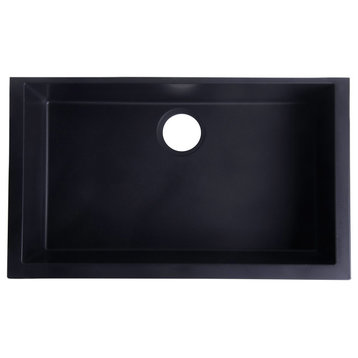 AB3020UM-BLA Black 30" Undermount Single Bowl Granite Composite Kitchen Sink