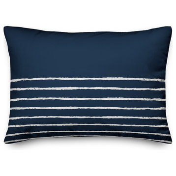 Navy and White Sketch Stripes 14x20 Lumbar Pillow