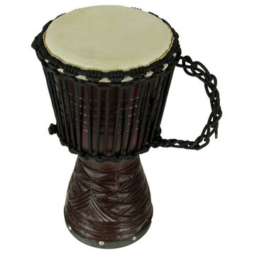 Hand Carved Wood Djembe Hand Drum 16 Inch Tall, Black