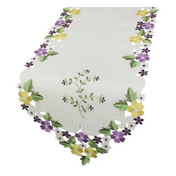 Xia Home Fashions - Fancy Flowers 15"x54" Table Runner, Purple - Table Runners