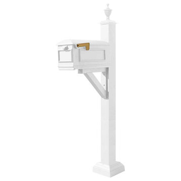 Westhaven System With Lewiston Mailbox, Square Collar, Urn Finial, White